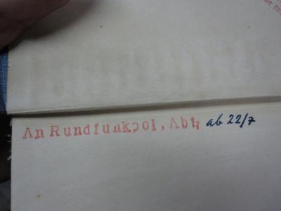 Cq 1705 1939: Verses I like (1939);G45 / 2135 (Deutsches Reich. Auswärtiges Amt), Stempel; 'An Rundfunkpol. Abt. ab 22/7'. 