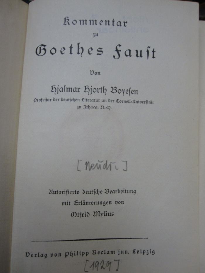 Cg 2457 1929: Kommentar zu Goethes Faust (1929)