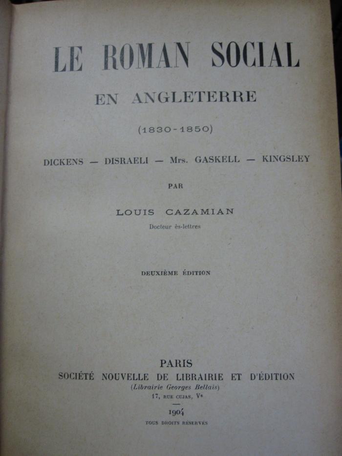 Cp 487 b: Le roman social en angleterre (1904)