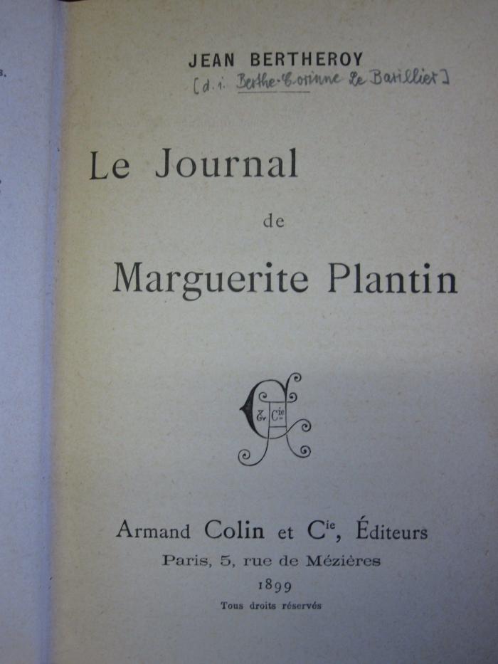 Ct 1460: Le Journal de Marguerite Plantin (1899)