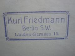 G45 / 2373 (Friedmann, Kurt), Stempel: Name, Ortsangabe; 'Kurt Friedmann 
Berlin S.W. 
Linden-Strasse 15.'.  (Prototyp)