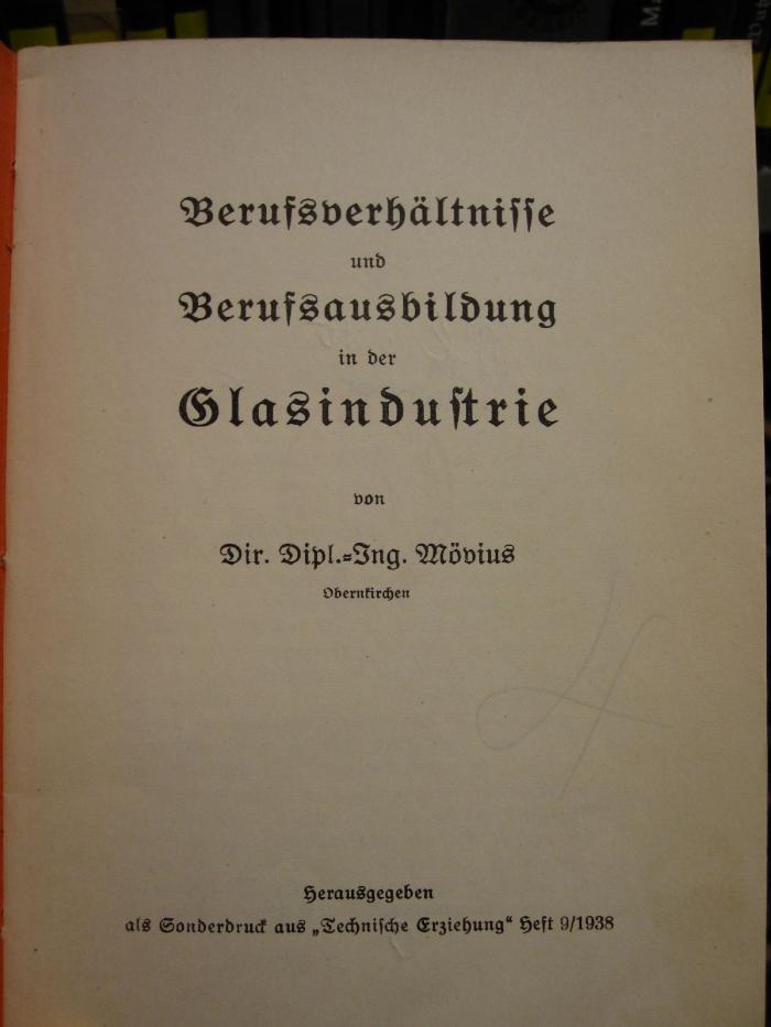 Ml 680: Berufsverhältnisse und Berufsausbildung in der Glasindustrie (1938)