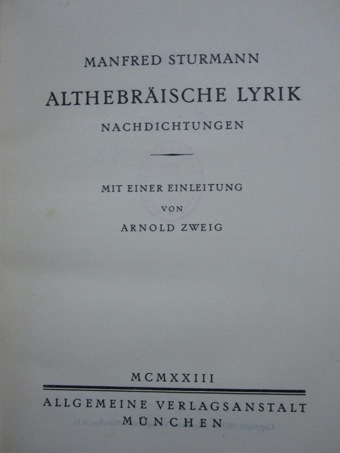 Co 105: Althebräische Lyrik (1923)