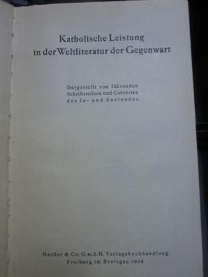 Ca 95: Katholische Leistung in der Weltliteratur der Gegenwart (1934)