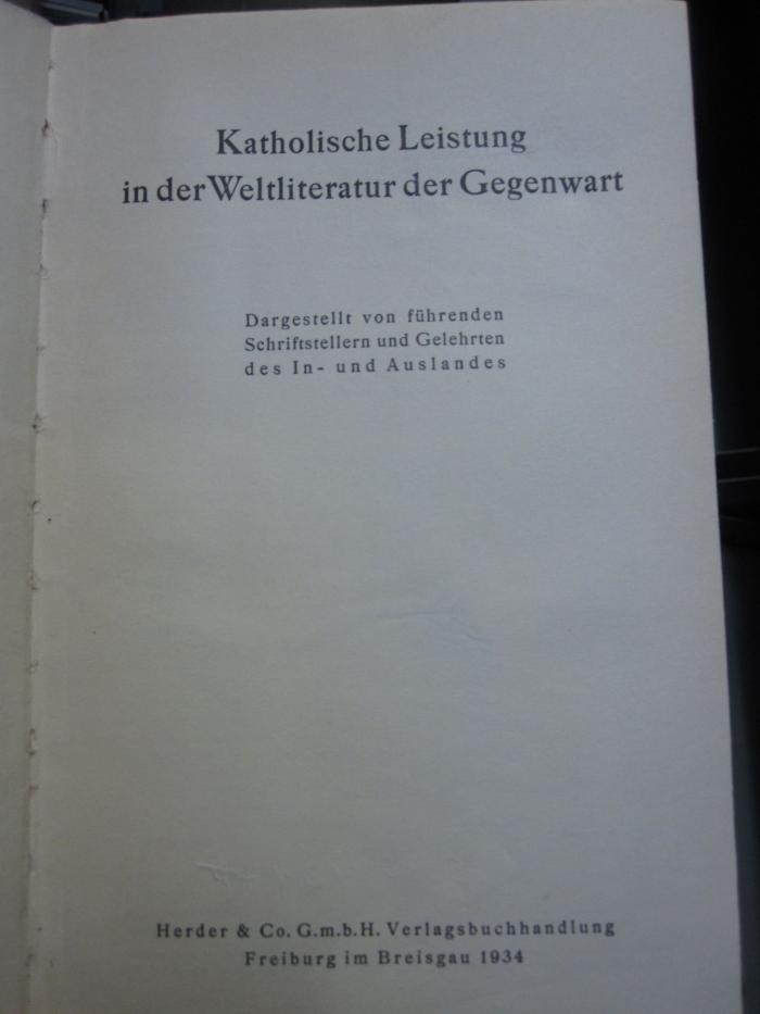 Ca 95: Katholische Leistung in der Weltliteratur der Gegenwart (1934)
