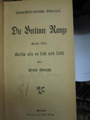 Cm 3639 8: Die Berliner Range : Berlin wie es liebt und lebt ([o.J.])