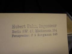 G46 / 497 (Palm, Hubert L.), Stempel: Name, Ortsangabe; 'Hubert Palm, Ingenieur Berlin SW. 47, Möckernstr. 104 Fernsprecher: F 5 Bergmann 848'. 
