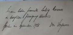 G46 / 1259 (Urdang, Georg;Marcuse, Ludwig), Von Hand: Name, Ortsangabe, Datum, Widmung; 'Seinem lieben Freunde Ludwig Marcuse in herzlicher Zueignung überreicht. 
Berlin im September 1926 
Der Verfasser.'. 