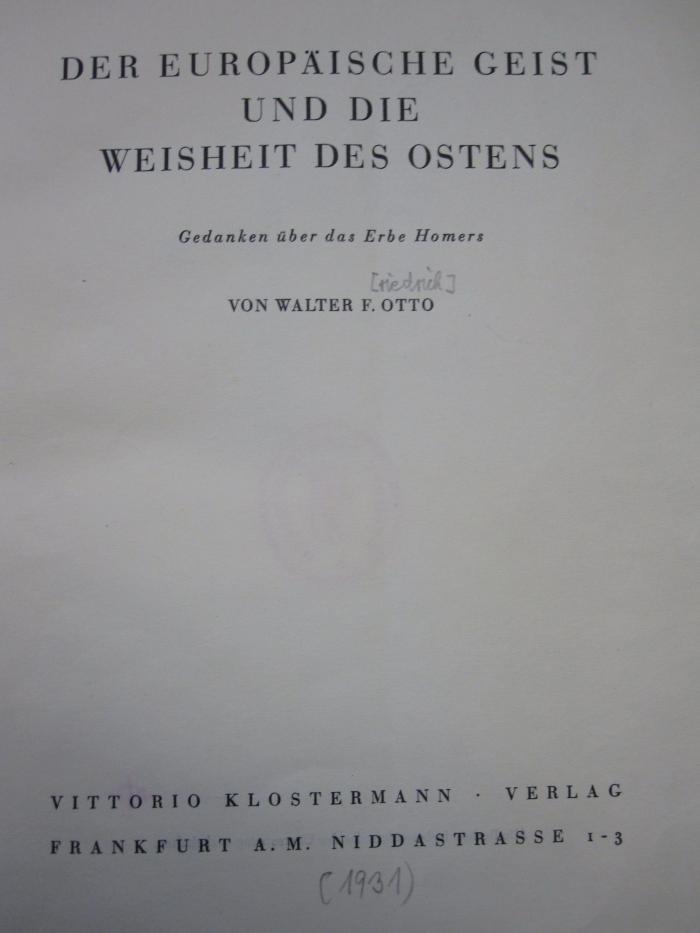 Cn 840: Der europäische Geist und die Weisheit des Ostens ([1931])