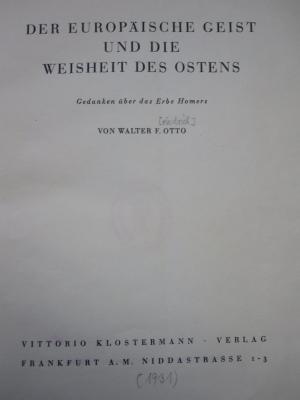 Cn 840: Der europäische Geist und die Weisheit des Ostens ([1931])