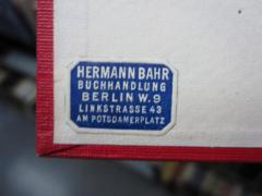 G46 / 1614 (Hermann Bahr, Buchhandlung (Berlin)), Etikett: Buchhändler, Name, Ortsangabe; 'Hermann Bahr
Buchhandlung 
Berlin W. 9
Linkstraße 43
Am Potsdamerplatz'.  (Prototyp)