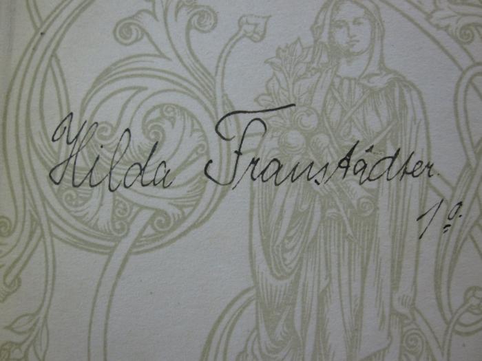 Cq 1775: The Sketch Book of Geoffrey Crayon, Gent. (1910);G46 / 1773 (Simon, Hilda), Von Hand: Autogramm, Name, Nummer; 'Hilda Fraustädter 1 0'. 