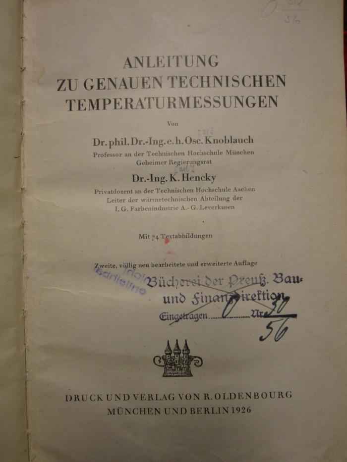 Tb 118 b: Anleitung zu genauen technischen Temperaturmessungen (1926)