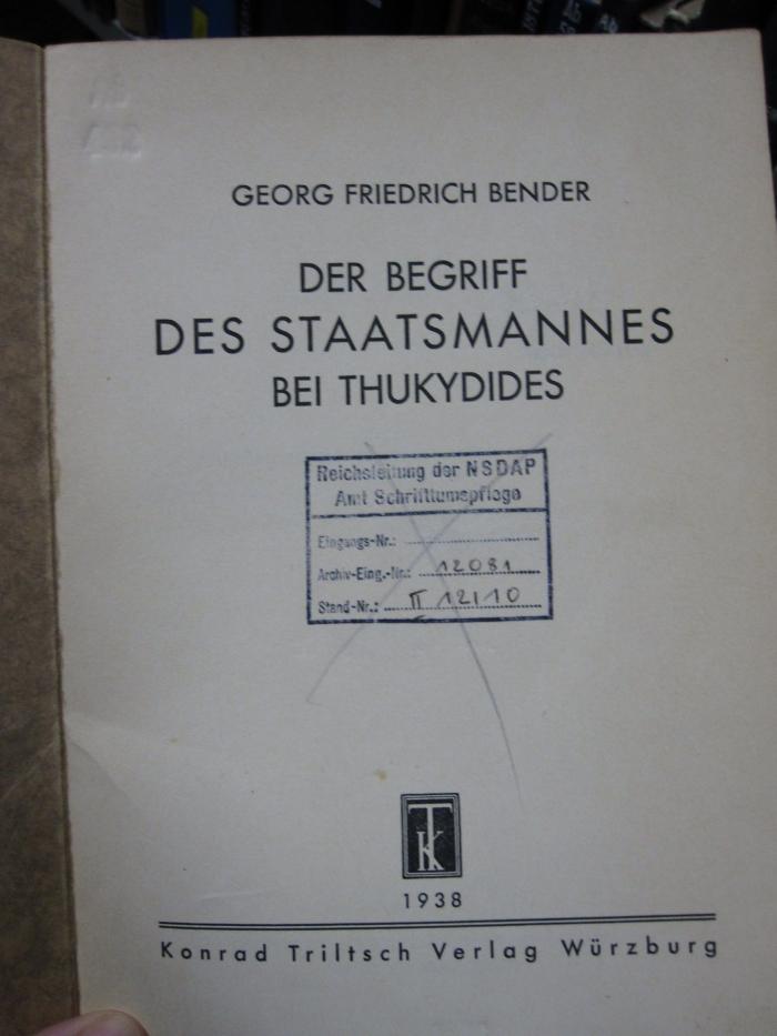 Ab 462: Der Begriff des Staatsmannes bei Thukydides (1938)