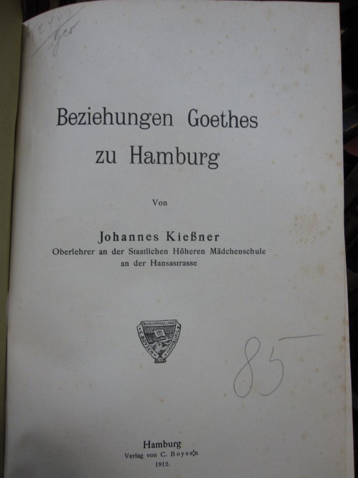 Cg 2424: Beziehungen Goethes zu Hamburg (1912)