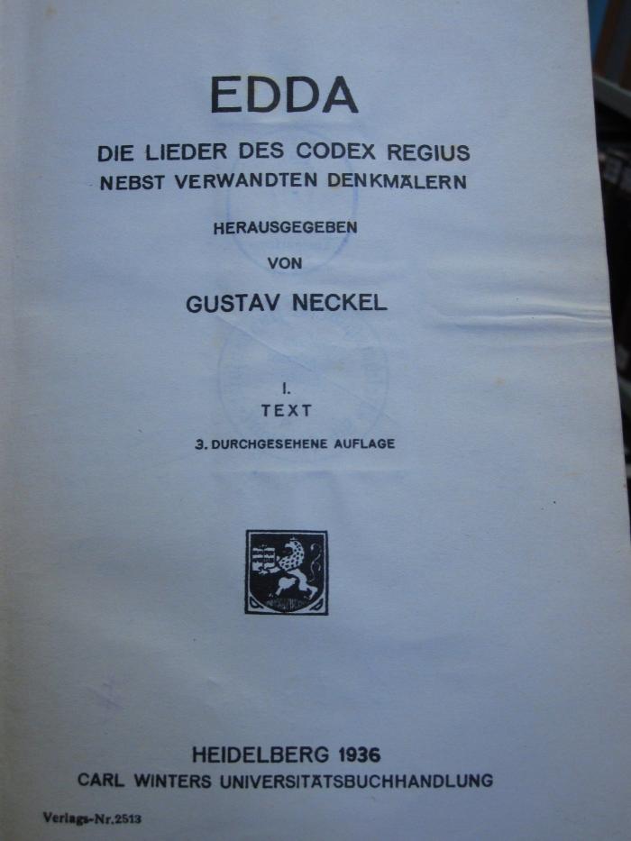 Cr 248 1, 2. Ex.: Edda. Die Lieder des Codex Regius nebst verwandten Denkmälern (1936)