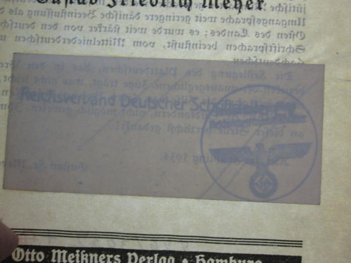 Cx 31: Mittelschleswigsche Volksmärchen ([1934]);G46 / 3037 (Reichsverband der Deutschen Schriftsteller), Stempel: Name; 'Reichsverband Deutscher Schriftsteller E. V.'. 