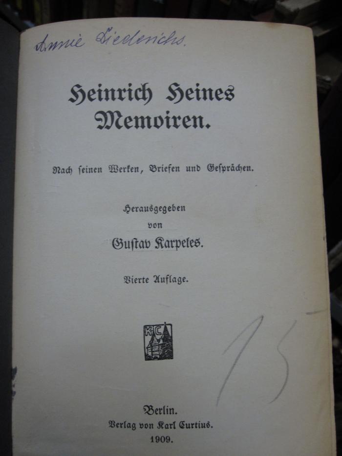 Cg 2441 da: Heinrich Heines Memoiren : Nach seinen Werken, Briefen und Gesprächen (1909)