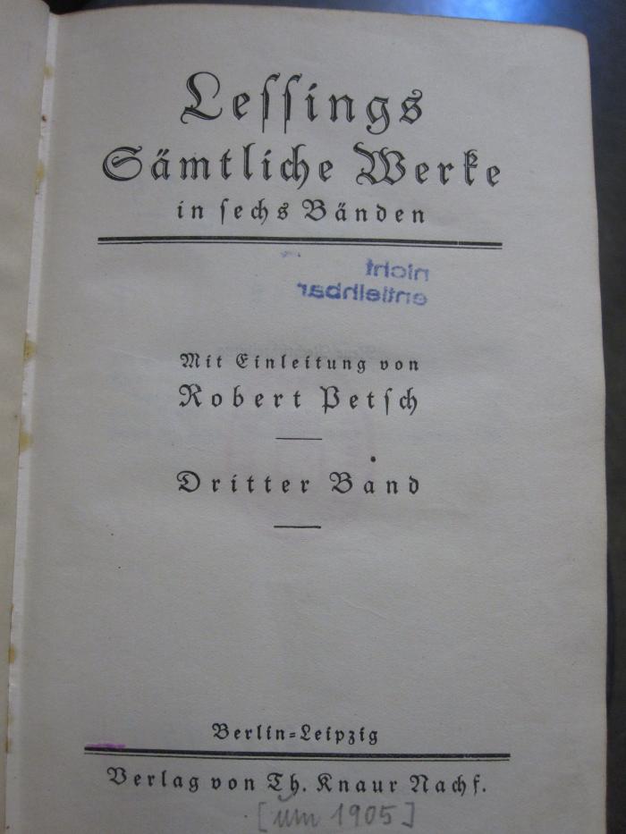 Cl 494: Lessings sämtliche Werke in sechs Bänden ([1905])