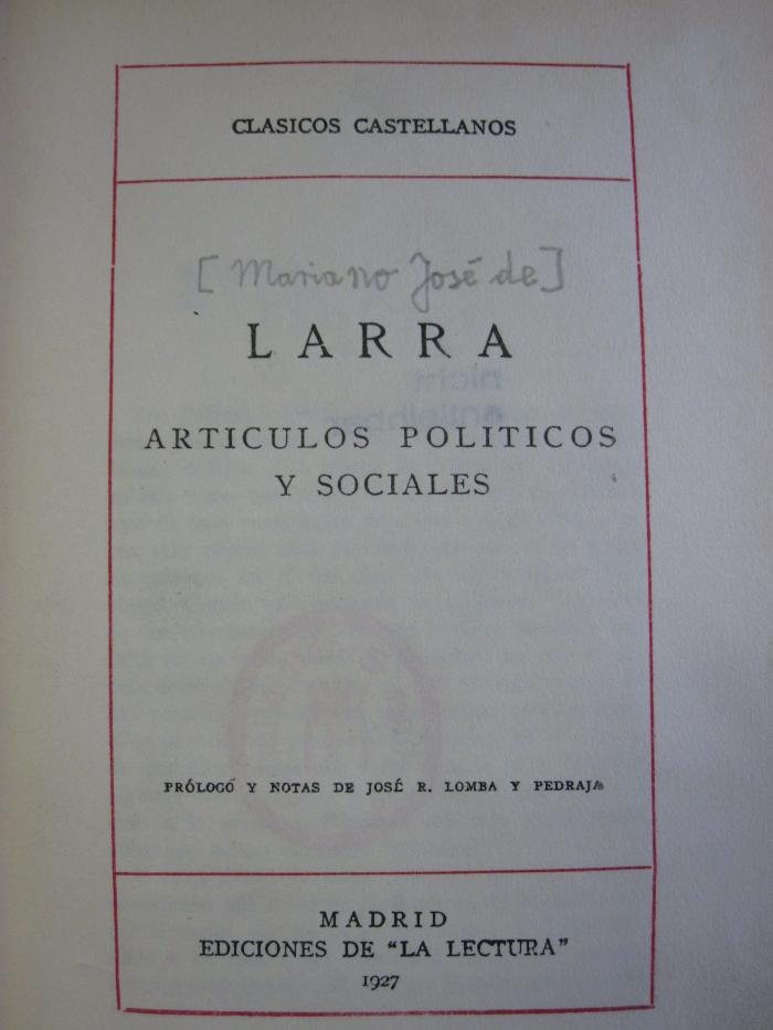 Ct 1578: Articulos Politicos y Sociales (1927)