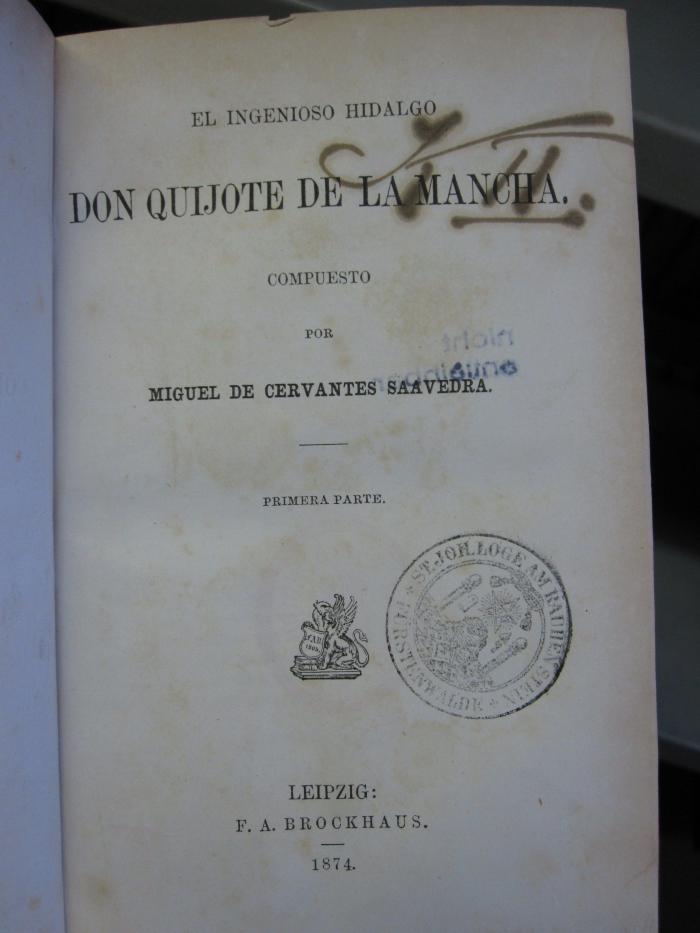 Ct 1622 1.2: El ingenioso hidalgo Don Quijote de la Mancha (1874)