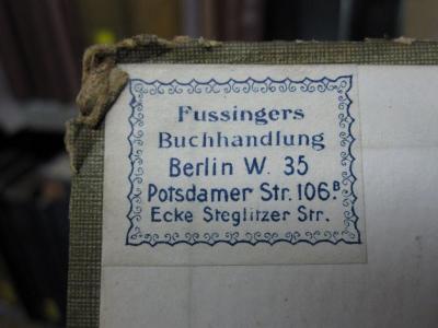 Cp 510 f: History of the english language and literature (1907);G46 / 4035 (Fussinger's Buchhandlung (Berlin)), Etikett: Buchhändler, Name, Ortsangabe; 'Fussingers Buchhandlung Berlin W. 35 Potsdamer Str. 106b Ecke Steglitzer Str.'.  (Prototyp)