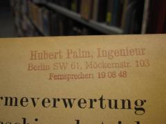 G46 / 4018 (Palm, Hubert L.), Stempel: Name, Ortsangabe; 'Hubert Palm, Ingenieur Berlin SW 61, Möckernstr. 103 Fernsprecher: 19 08 48'. 