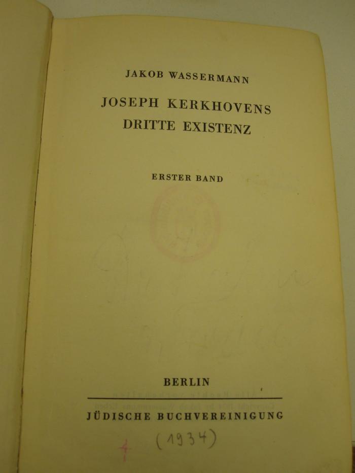 Cm 8120 1: Joseph Kerkhovens dritte Existenz ([1934]);51 / 4103 (Kahn, Jacob;Kahn, Käthe), Von Hand: Autogramm, Name; 'Dr Kahn + Frau'. 