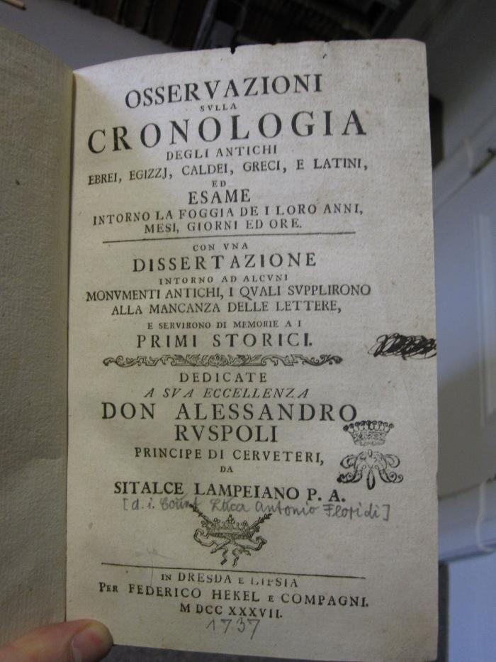 Aa 1425: Osservazioni Sulla Cronologia Degli Antichi ... (1737)