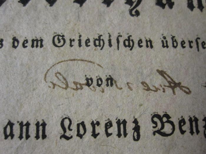 Ab 463 1: Römische Alterthümer (1771);46 / 1824 (Auerswald, [?] v.), Von Hand: Autogramm, Name; 'Auerswald'. 