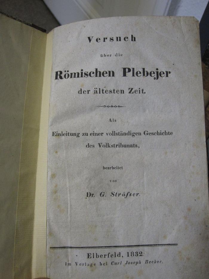 Ab 466: Versuch über die Römischen Plebejer der ältesten Zeit (1832)