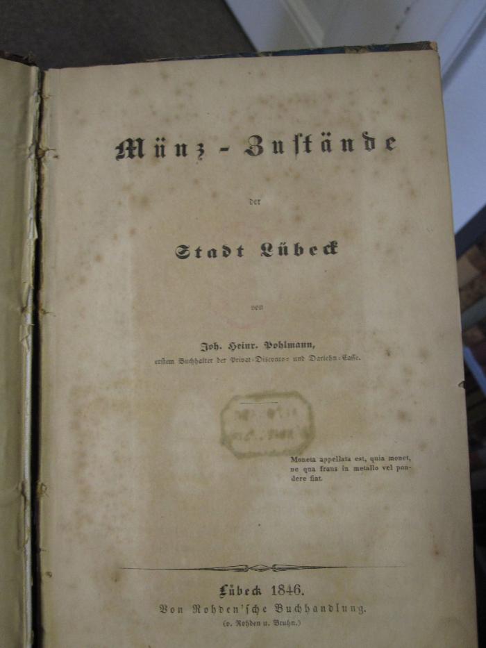 Aa 1905: Münz-Zustände der Stadt Lübeck (1846)