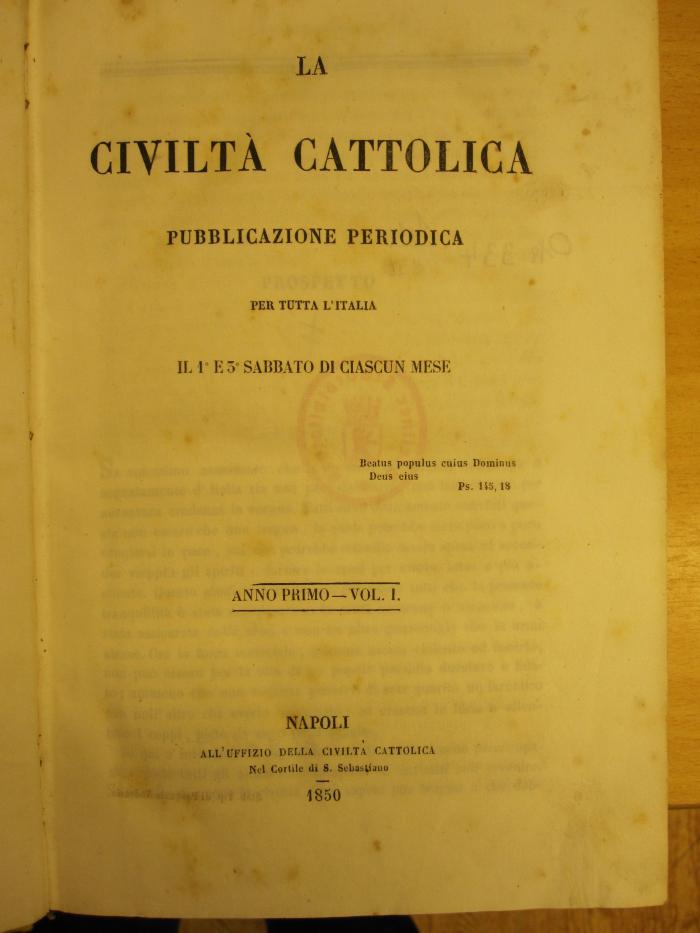 Ok 334: La Civiltà cattolica : Pubblicazione periodica per tutta l'Italia (1850-1858)