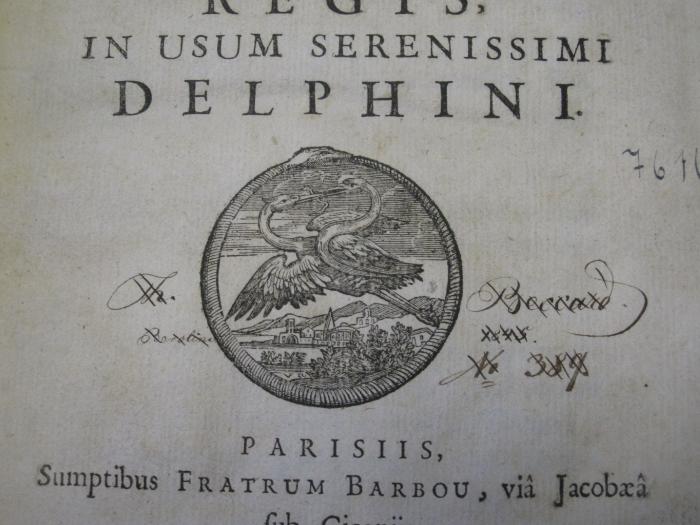 Ab 591: C[aii] Velleii Paterculi Historiae Romanae, ad M. Vinicium cos. libri duc. (1726);G48 / 2055 (Beccard, Theodor), Von Hand: Autogramm, Name, Ortsangabe, Exemplarnummer, Datum; 'Th. Beccard Berlin 1845 No 389'. 