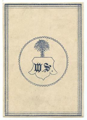 Exlibris-Nr.  015;- (S., W.), Etikett: Exlibris, Initiale, Abbildung; 'W.S.'.  (Prototyp)