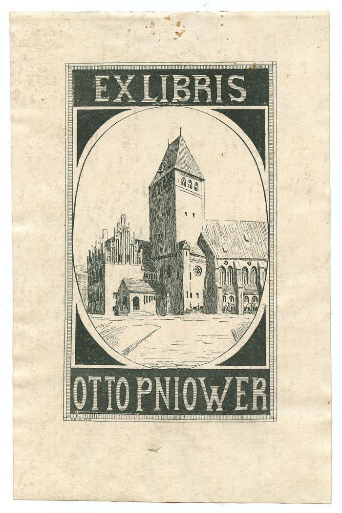 Exlibris-Nr.  131;P / 2953 (Pniower, Otto), Etikett: Exlibris, Name, Abbildung; 'Ex Libris Otto Pniower'.  (Prototyp)
