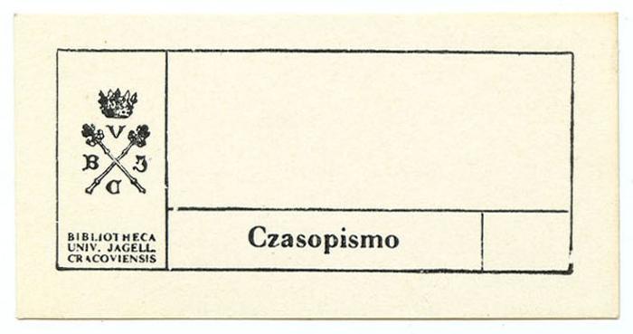 Exlibris-Nr.  140;- (Biblioteka Jagiellońska), Etikett: Exlibris, Wappen, Name, Ortsangabe; 'B U I C Bibliotheca Univ. Jagell. Cracoviensis Czasopismo'.  (Prototyp)
