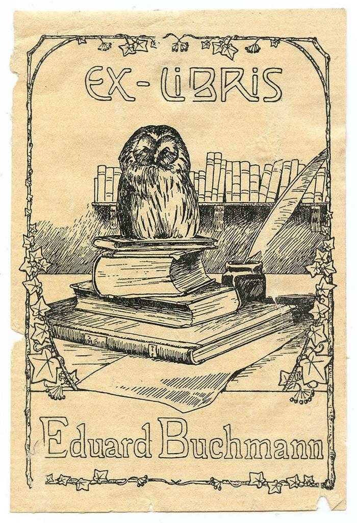 Exlibris-Nr.  115;51 / 5555 (Buchmann, Eduard ), Etikett: Exlibris, Name, Abbildung; 'Ex Libris Eduard Buchmann'.  (Prototyp)