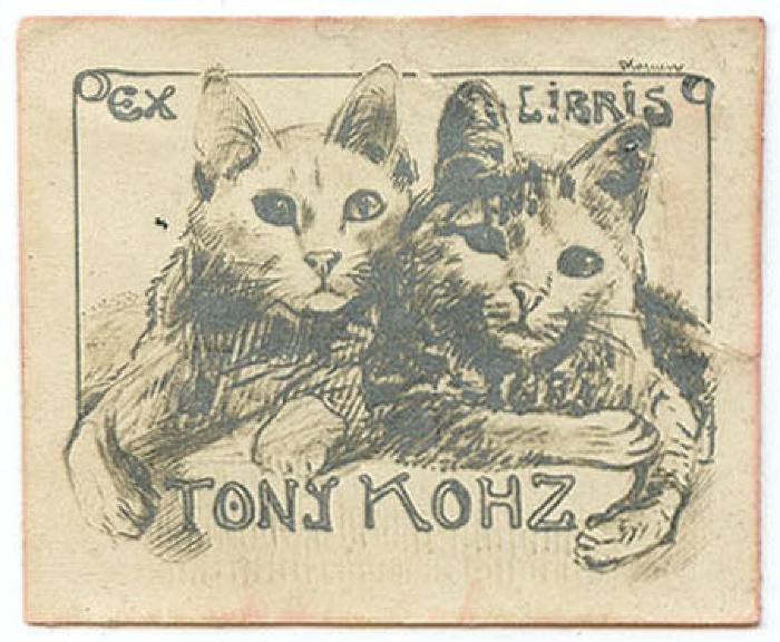 Exlibris-Nr.  014;- (Kohz, Tony), Etikett: Exlibris, Name, Abbildung; 'Ex Libris Tony Kohz'.  (Prototyp)