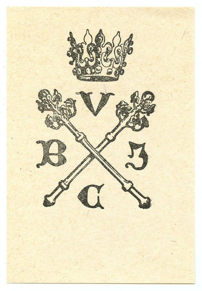 Exlibris-Nr.  133;- (Biblioteka Jagiellońska), Etikett: Exlibris, Initiale, Abbildung; 'B U I C'.  (Prototyp)