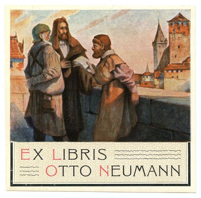 Exlibris-Nr.  032;- (Neumann, Otto), Etikett: Exlibris, Name, Abbildung; 'Ex Libris Otto Neumann'.  (Prototyp)