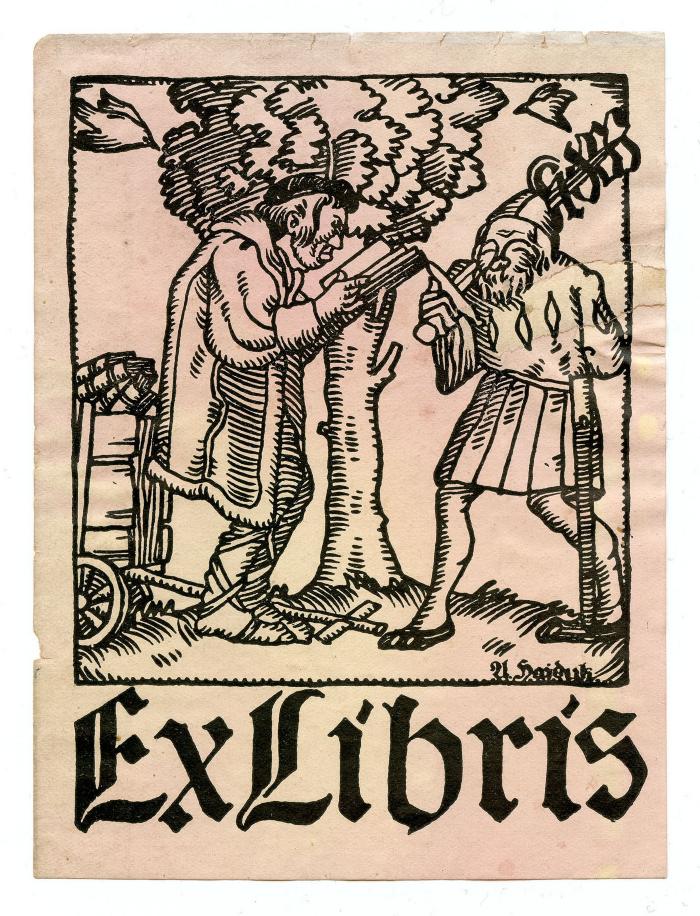 Exlibris-Nr.  040;G46 / 1605 (Kaufhaus des Westens), Etikett: Exlibris, Name, Abbildung; 'KDW
Ex Libris
A Haiduk'.  (Prototyp)