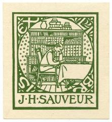 - (Sauveur, Jean Henri), Etikett: Exlibris, Name, Abbildung; 'Exlibris J.H. Sauveur'.  (Prototyp)