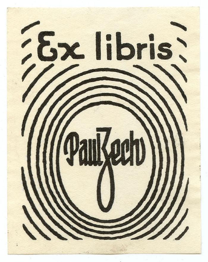 Exlibris-Nr.  076;- (Zech, Paul), Etikett: Exlibris, Name; 'Exlibris Paul Zech'.  (Prototyp)