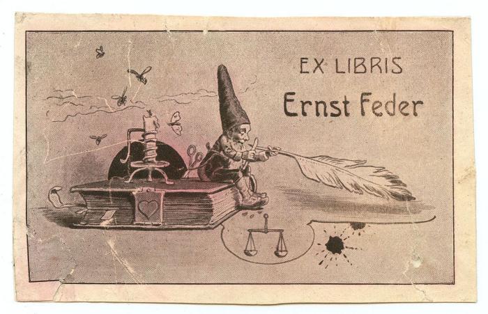 Exlibris-Nr.  165;G46 / 3723 (Feder, Ernst ), Etikett: Exlibris, Name, Abbildung; 'Ex Libris 
Ernst Feder'.  (Prototyp)