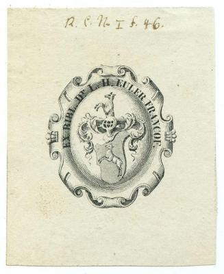 Exlibris-Nr.  193;- (Euler, Ludwig Heinrich), Etikett: Exlibris, Wappen, Name; 'Ex Bibl. Dr. L. H. Euler Francof.'.  (Prototyp);- (Euler, Ludwig Heinrich), Von Hand: Nummer; 'R.C. No. I f. 4-6.'. 