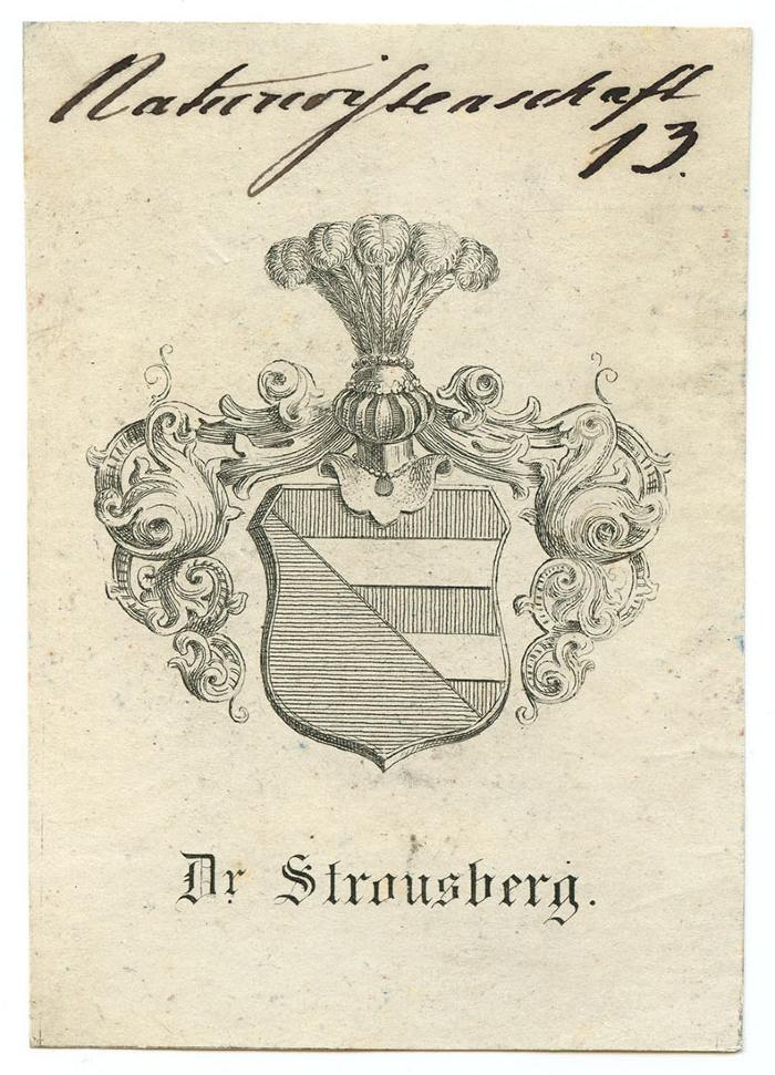 Exlibris-Nr.  163;- (Strousberg, Bethel Henry), Von Hand: Signatur; 'Naturwissenschaft 13
'. 