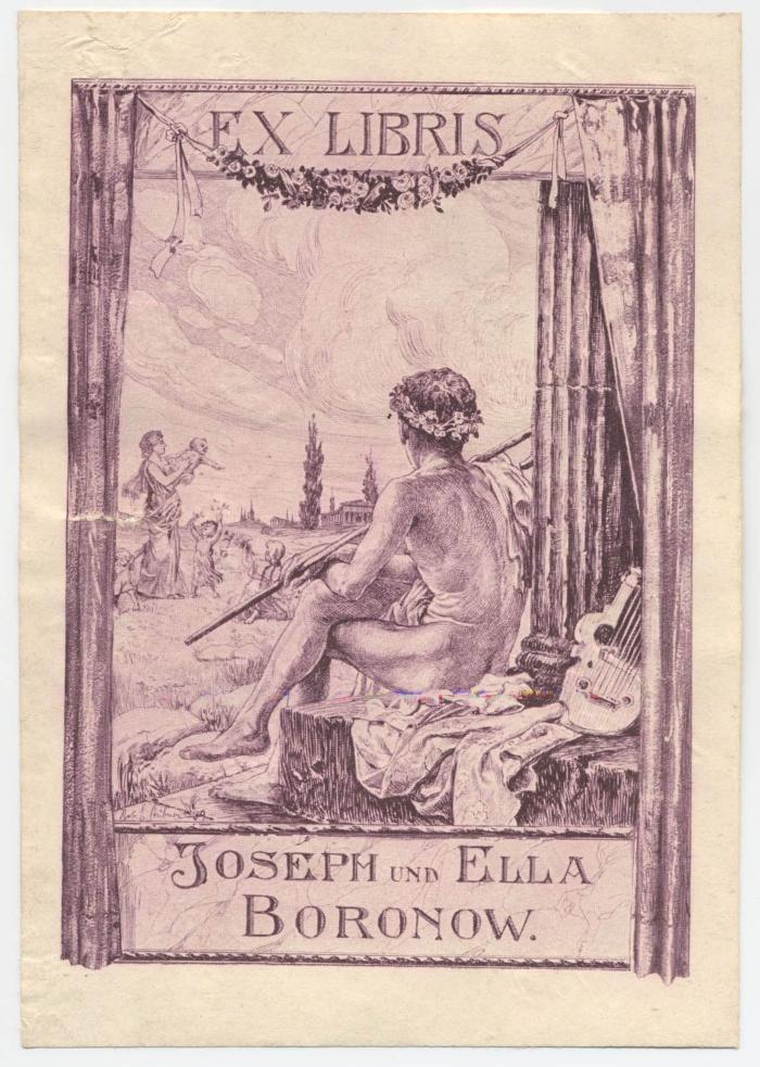 Exlibris-Nr.  171;- (Boronow, Joseph ;Boronow, Ella), Etikett: Exlibris, Name, Abbildung; 'Ex Libris Joseph und Ella Boronow.'.  (Prototyp)