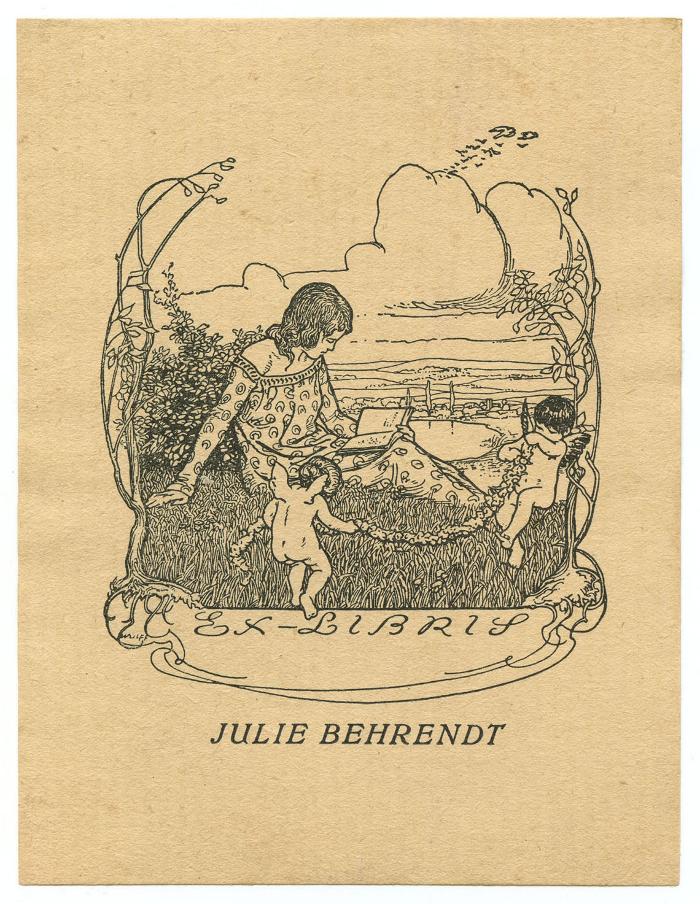 Exlibris-Nr.  173;- (Behrendt, Julie), Etikett: Exlibris, Name, Abbildung; 'Ex Libris Julie Behrendt'.  (Prototyp)