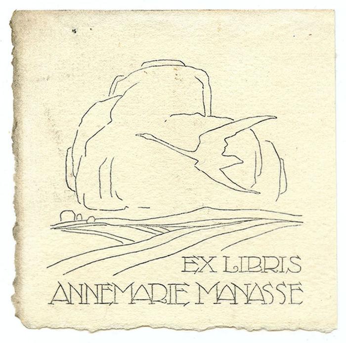 Exlibris-Nr.  211;- (Manasse, Annemarie), Etikett: Exlibris, Name, Abbildung; 'Ex Libris 
Annemarie Manasse'.  (Prototyp)